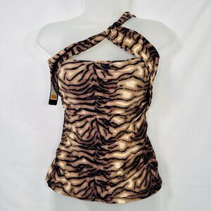 Rachel Roy Womens One Shoulder Animal Print  Tankini Bikini Top Size Small NWT